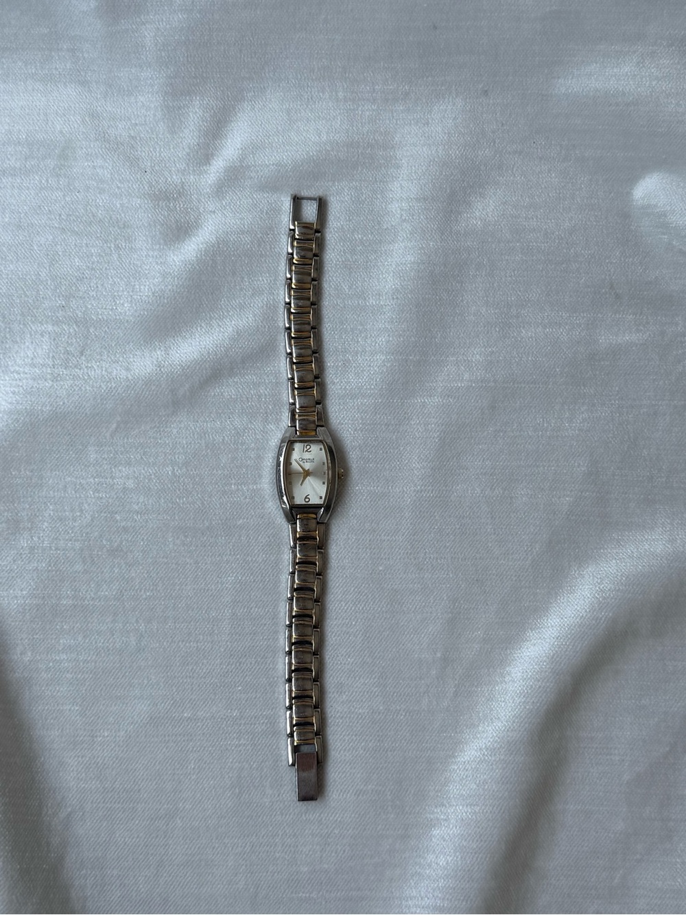 Caravelle Silver Tone & Gold Tone Accents Ladies Watch with Rectangular Dial
